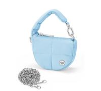WESTBRONCO Super Mini Coin Pouch Nylon Quilted Wristlet Purses for Women Tiny Cute Purse Puffer Crescent Keychain Bag, Small Handbag, Blue, Puffer