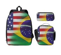 WESTCH American and Brazilian Flags 17in Bag + Pencil Case + Lunch Bag Combination - Versatile Storage Organizer for Learning Supplies