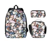WESTCH Beach Colored Pebbles 17in Bag + Pencil Case + Lunch Bag Combination - Versatile Storage Organizer for Learning Supplies