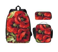 WESTCH Beautiful Red Flower 17in Bag + Pencil Case + Lunch Bag Combination - Versatile Storage Organizer for Learning Supplies