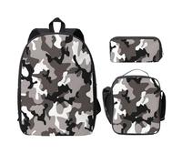 WESTCH Black Grey White Camo 17in Bag + Pencil Case + Lunch Bag Combination - Versatile Storage Organizer for Learning Supplies