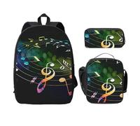 WESTCH Colorful Music Notes 17in Bag + Pencil Case + Lunch Bag Combination - Versatile Storage Organizer for Learning Supplies