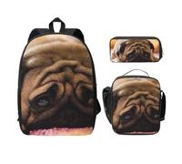 WESTCH Cry Pug 17in Bag + Pencil Case + Lunch Bag Combination - Versatile Storage Organizer for Learning Supplies