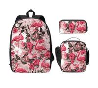 WESTCH Flamingo Floral Printed 17in Bag + Pencil Case + Lunch Bag Combination - Versatile Storage Organizer for Learning Supplies