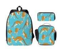 WESTCH Funny Cartoon Kangaroo Zoo 17in Bag + Pencil Case + Lunch Bag Combination - Versatile Storage Organizer for Learning Supplies