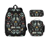 WESTCH Funny Cats Birds and Flowers 17in Bag + Pencil Case + Lunch Bag Combination - Versatile Storage Organizer for Learning Supplies