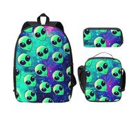 WESTCH Green Aliens 17in Bag + Pencil Case + Lunch Bag Combination - Versatile Storage Organizer for Learning Supplies