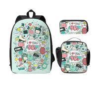 WESTCH I Love The 90s Illustration 17in Bag + Pencil Case + Lunch Bag Combination - Versatile Storage Organizer for Learning Supplies