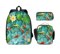 WESTCH Japanese Pretty Red Carp Fish 17in Bag + Pencil Case + Lunch Bag Combination - Versatile Storage Organizer for Learning Supplies