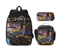 WESTCH Las Vegas Night View 17in Bag + Pencil Case + Lunch Bag Combination - Versatile Storage Organizer for Learning Supplies