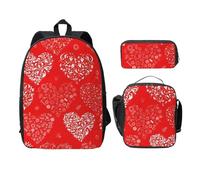 WESTCH Love and Red Heart 17in Bag + Pencil Case + Lunch Bag Combination - Versatile Storage Organizer for Learning Supplies