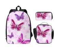 WESTCH Pink Butterfly 17in Bag + Pencil Case + Lunch Bag Combination - Versatile Storage Organizer for Learning Supplies