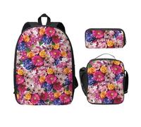 WESTCH Pink Flowers and Golden Roses 17in Bag + Pencil Case + Lunch Bag Combination - Versatile Storage Organizer for Learning Supplies