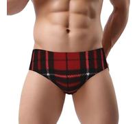WESTCH Red And Black Plaid Men'S Triangle Briefs - Comfortable Fit, Breathable Fabric, Stylish Design, Everyday Wear, Triangle Shape, Elastic Waistband, Men'S Lingerie