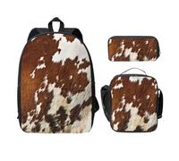 WESTCH Red and White Cowhide 17in Bag + Pencil Case + Lunch Bag Combination - Versatile Storage Organizer for Learning Supplies
