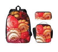 WESTCH Red Beautiful Flower 17in Bag + Pencil Case + Lunch Bag Combination - Versatile Storage Organizer for Learning Supplies