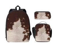 WESTCH Red Brown Cowhide 17in Bag + Pencil Case + Lunch Bag Combination - Versatile Storage Organizer for Learning Supplies