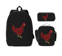 WESTCH Red Chicken 17in Bag + Pencil Case + Lunch Bag Combination - Versatile Storage Organizer for Learning Supplies