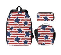 WESTCH Red White Star Stripe Flag 17in Bag + Pencil Case + Lunch Bag Combination - Versatile Storage Organizer for Learning Supplies