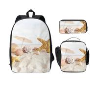 WESTCH Seashells Sea Star On Beach 17in Bag + Pencil Case + Lunch Bag Combination - Versatile Storage Organizer for Learning Supplies