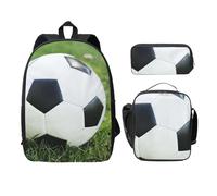 WESTCH Soccer Ball On Grassy 17in Bag + Pencil Case + Lunch Bag Combination - Versatile Storage Organizer for Learning Supplies