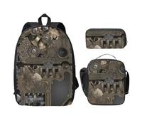 WESTCH Steampunk Mechanical Gears 17in Bag + Pencil Case + Lunch Bag Combination - Versatile Storage Organizer for Learning Supplies