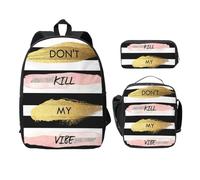 WESTCH Stripe Don't Kill My Vibe 17in Bag + Pencil Case + Lunch Bag Combination - Versatile Storage Organizer for Learning Supplies