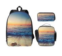 WESTCH Sunset View On The Beach Shore 17in Bag + Pencil Case + Lunch Bag Combination - Versatile Storage Organizer for Learning Supplies