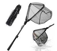 WestCH Telescopic Landing Net Fishing Rubberised Landing Net with Foldable Fish Landing Net Rubberised Landing Net Safe Catch or Release Fish for Children and Adults