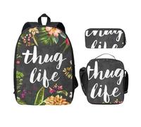 WESTCH Thug Life Flowers 17in Bag + Pencil Case + Lunch Bag Combination - Versatile Storage Organizer for Learning Supplies