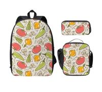 WESTCH Vegetable Fruit 17in Bag + Pencil Case + Lunch Bag Combination - Versatile Storage Organizer for Learning Supplies