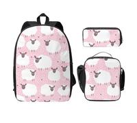 WESTCH White Sheep On Pink Background 17in Bag + Pencil Case + Lunch Bag Combination - Versatile Storage Organizer for Learning Supplies