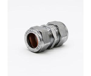 Westco 15mm Brass Compression Coupling Bright Chrome Straight Pipe Fitting | 15mm Compression Joint for Copper Pipe | No Solder Fitting with Nut & Olive