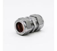 Westco 15mm Brass Compression Coupling Bright Chrome Straight Pipe Fitting