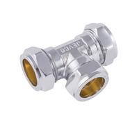Westco 15mm Chrome Compression Equal Tee J614CP - C x C x C Brass Fitting for Hot and Cold Water Pipe Systems