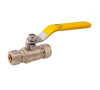 Westco 15mm Compression Lever Ball Valve Yellow Handle | Gas Approved | 15mm Compression Connection | Yellow Handle, Gas Approved Lever Ball Valve for Easy Operation