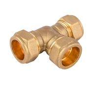 Westco 22 x 15 x 15mm Brass Compression Reducing Tee - C x C x C Fitting for Hot and Cold Water Pipe Systems