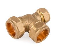 Westco 22mm x 22mm x 1/2" Brass Compression Reducing Tee - C x C x FI Fitting for Hot and Cold Water Systems