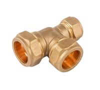 Westco 28mm x 15mm x 28mm Compression Reducing Tee, Brass Copper Fitting | Compression Pipe Fitting for Hot & Cold Water Plumbing Connections
