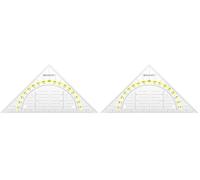 Westcott 14 cm Set Square, Staple-able, Transparent Plastic Set Square with Yellow Scale, Technical Scale & Protractor for School, University or Office, E-10139 00 (Pack of 2)