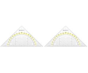 Westcott 14 cm Set Square, Staple-able, Transparent Plastic Set Square with Yellow Scale, Technical Scale & Protractor for School, University or Office, E-10139 00 (Pack of 2)