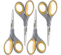 Westcott 8-Inch Titanium Bonded Scissors, Soft Handle, Straight Heavy Duty Scissors, Gray/Yellow, 4-Pack