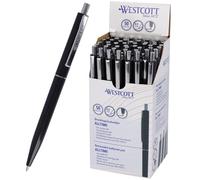 Westcott ballpoint pen ALLTIME black 50 pieces | Retractable biro pens with black ink | Line width M with X20 standard refill | Document-proof ISO 12757-2 | Sturdy metal clip | E-737470 00