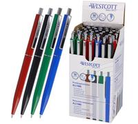 Westcott ballpoint pen ALLTIME mix 50 pieces | Retractable biro pens with blue ink | Line width M with X20 standard refill | Document-proof ISO 12757-2 | Sturdy metal clip | E-737487 00