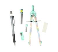 Westcott Compass Set Graphic Pastel | 6-piece set with quick-adjust compass, refill leads, sharpener, HB mechanical pencil (includes 12 leads), eraser | Compass with locking wheel | E-711421 00