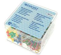 Westcott E-10580 00 Multi-Function Box, Office Box, 390 Pieces, Paper Clips, Push Pins, Pin Boards, Rubber Rings, Colourful, Transparent