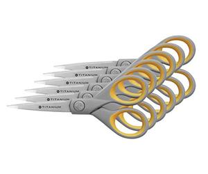 Westcott E-30450 I - 00 Super Titanium Soft Grip Scissors, 13 cm, Pack of 6, Grey/Yellow