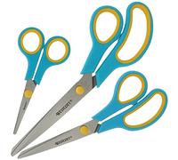 Westcott Easy Grip Scissors 3 Pieces Turquoise | Set of 3 Universal Scissors with Comfort Grip | Extra Sharp & Durable Stainless Steel Blade | Scissors for Crafting, Household & Office | N-90028 00