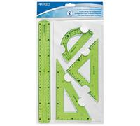 Westcott Flexible Ruler Set of 4 - 30 cm, 60 ° set square/18 cm, 45 °/13 cm, 180 ° protractor/12 cm - Plastic - Assorted Colors