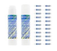 Westcott glue stick 10g (24 pieces) | Craft glue with 1.5cm transparent adhesive strip | Strong and durable glue | 100% solvent-free | Washable at 30° | E-730365 00